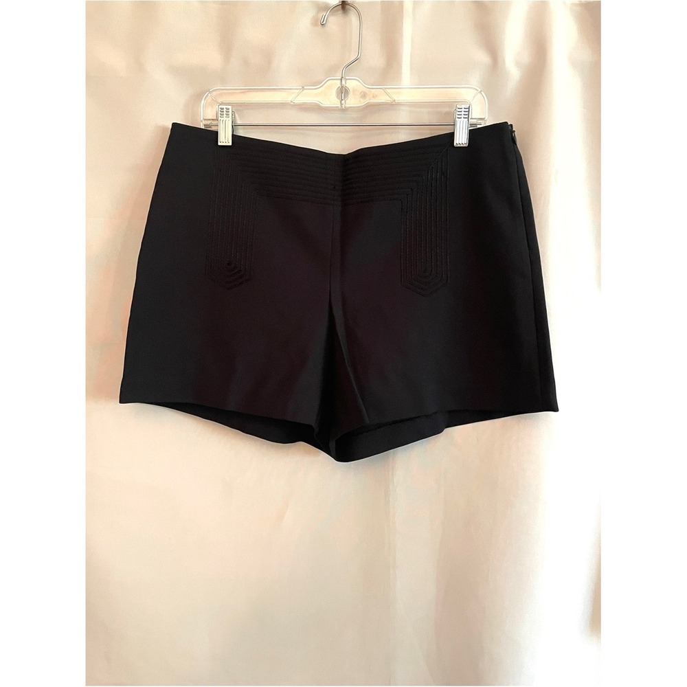 Ann Taylor Black High-Waist Tailored Shorts Embroidered Design